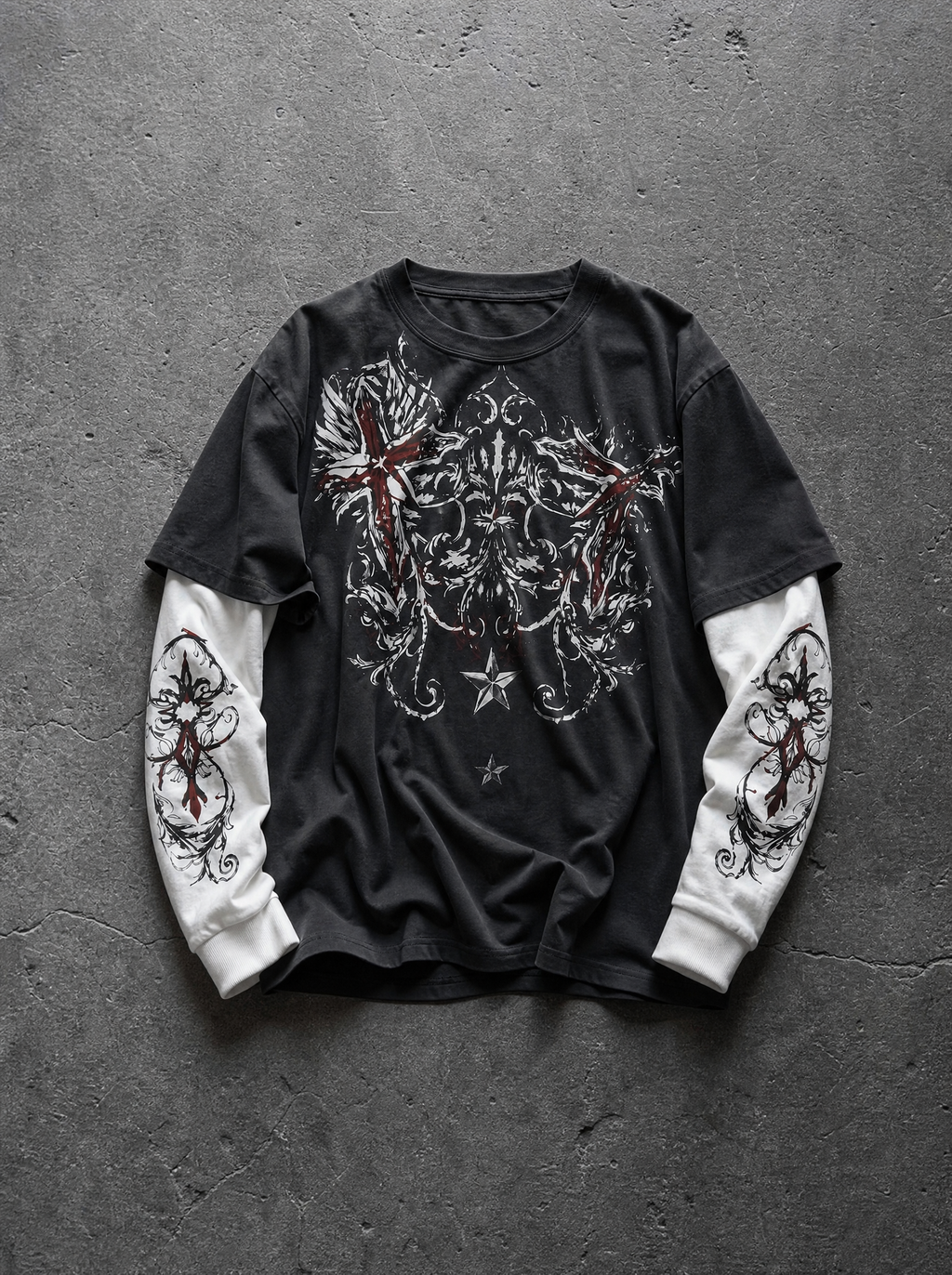 GOTHIC CROSS LAYERED LONGSLEEVE
