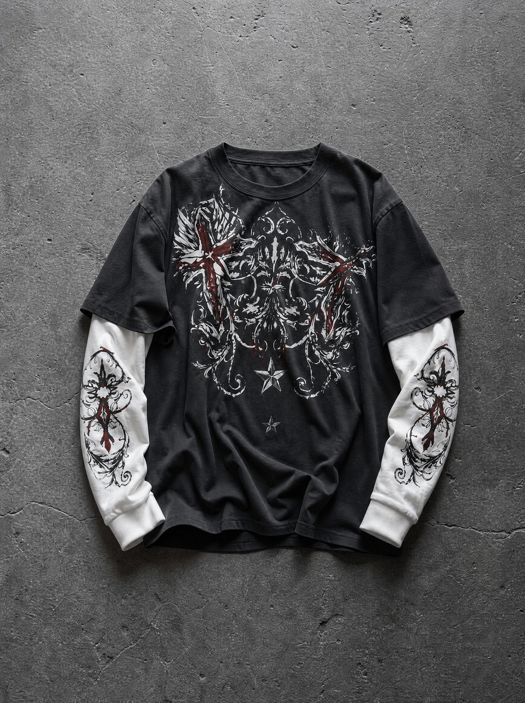 GOTHIC CROSS LAYERED LONGSLEEVE