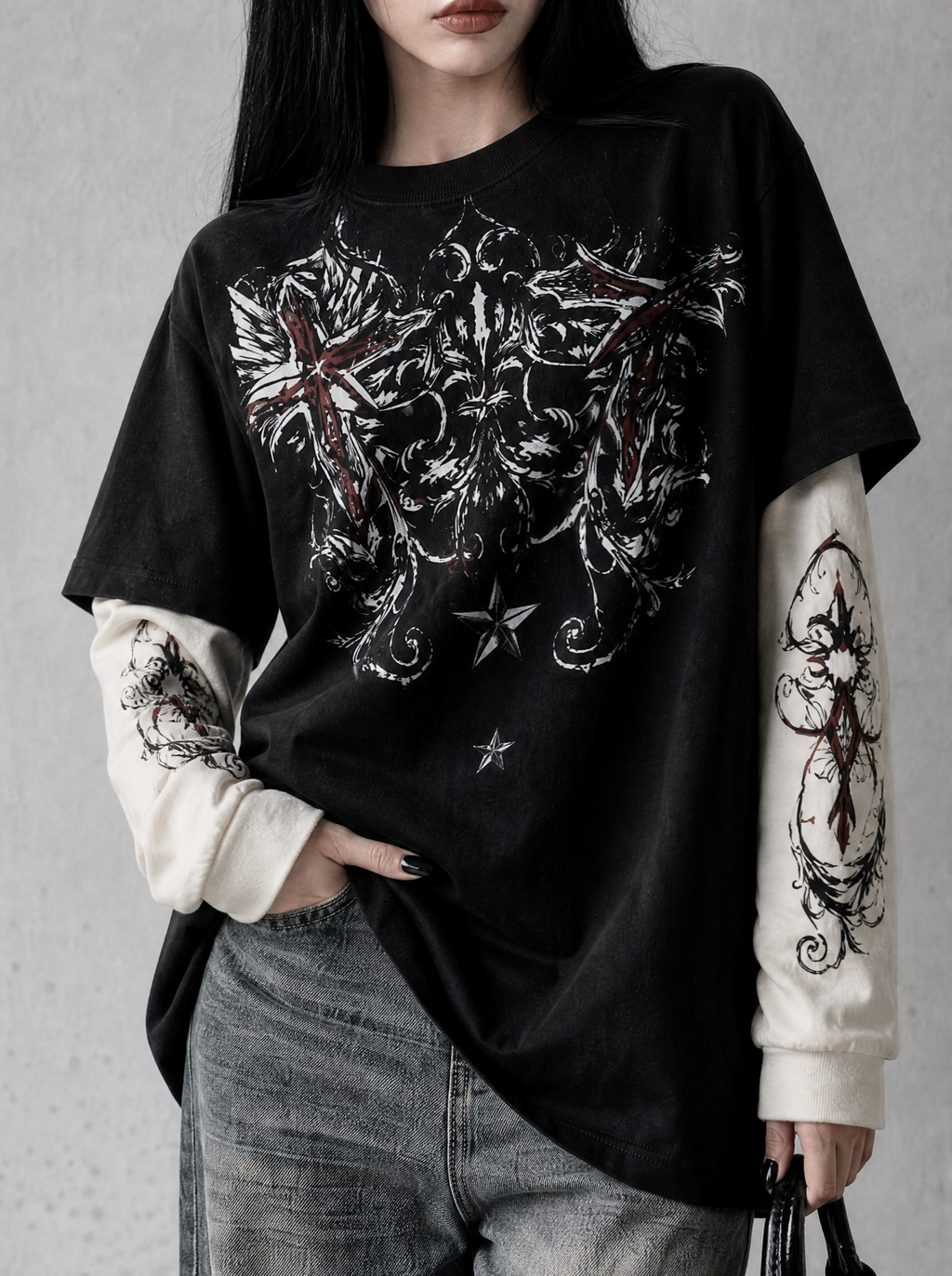 GOTHIC CROSS LAYERED LONGSLEEVE