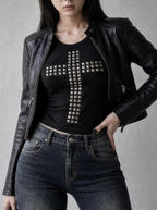 V2 STUDDED CROSS SHORT SLEEVE TOP
