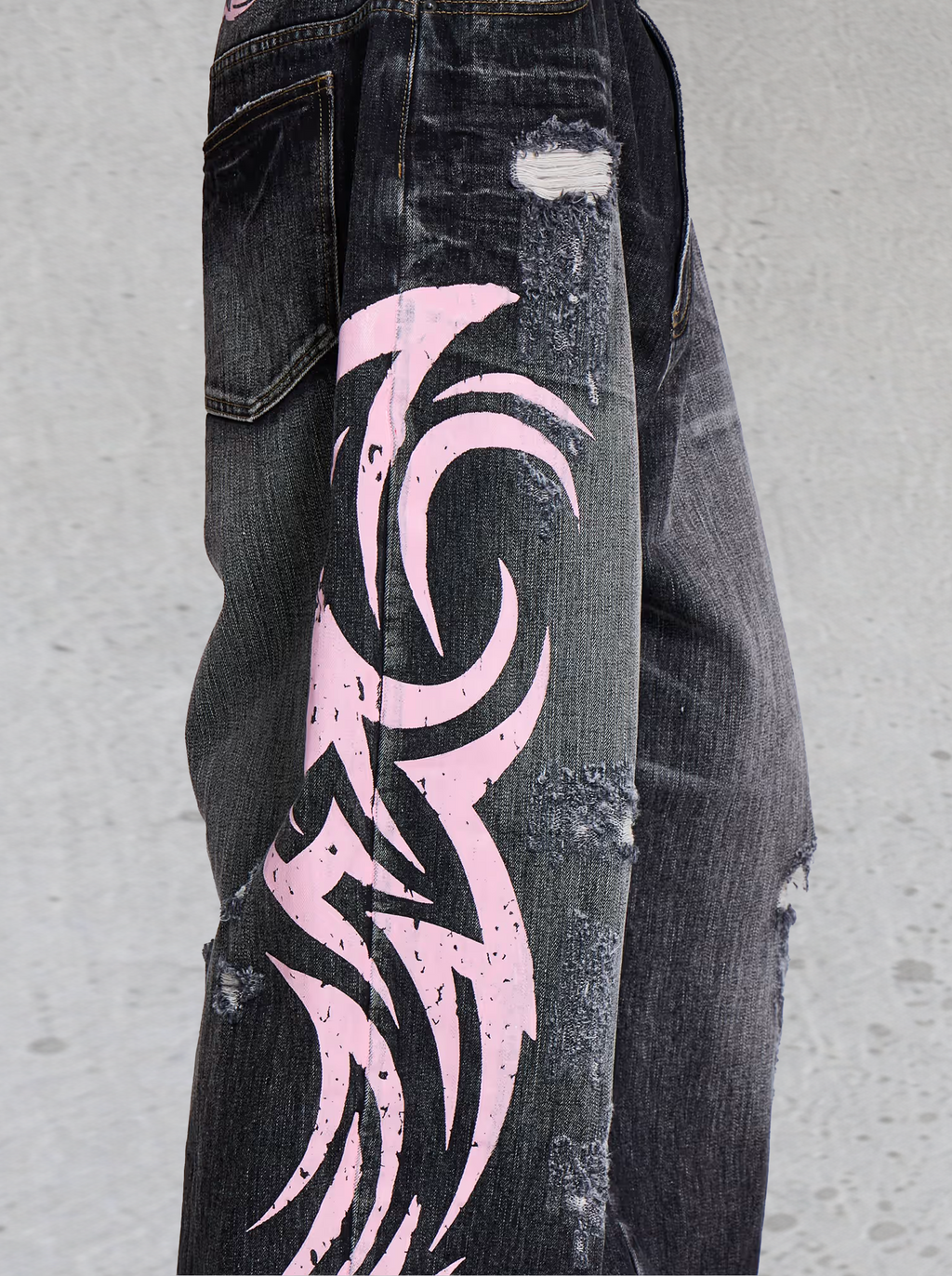 Pink Tribal Baggy Jeans — view 6 | Soft Blades