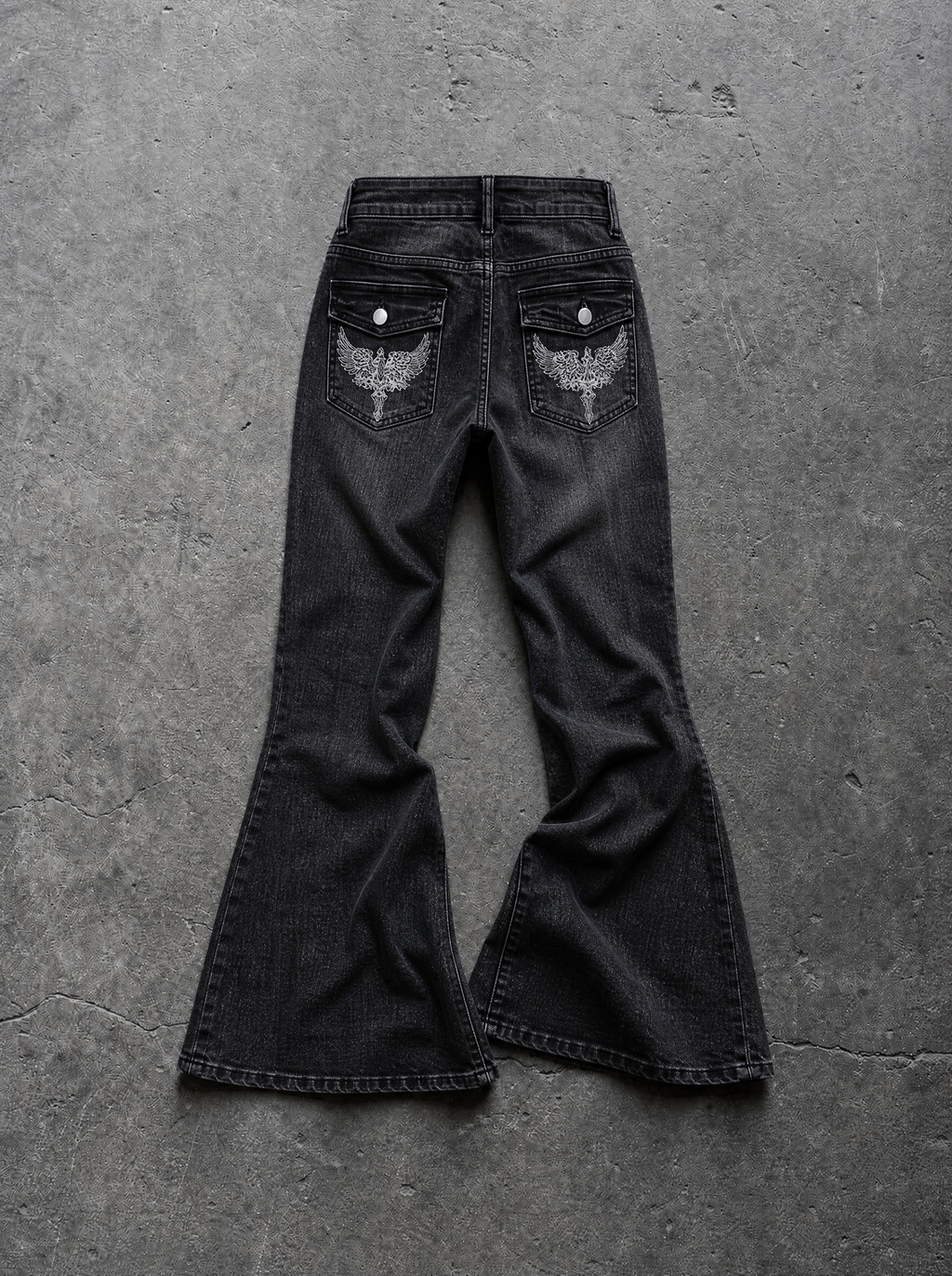Crystal Cross Low-Rise Flare Jeans — view 6 | Soft Blades