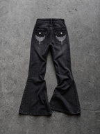 Crystal Cross Low-Rise Flare Jeans — view 6 | Soft Blades