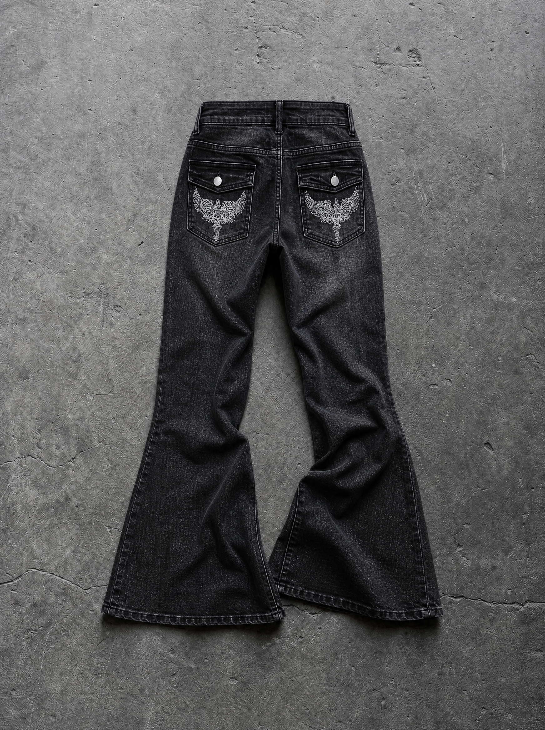 Crystal Cross Low-Rise Flare Jeans — view 6 | Soft Blades