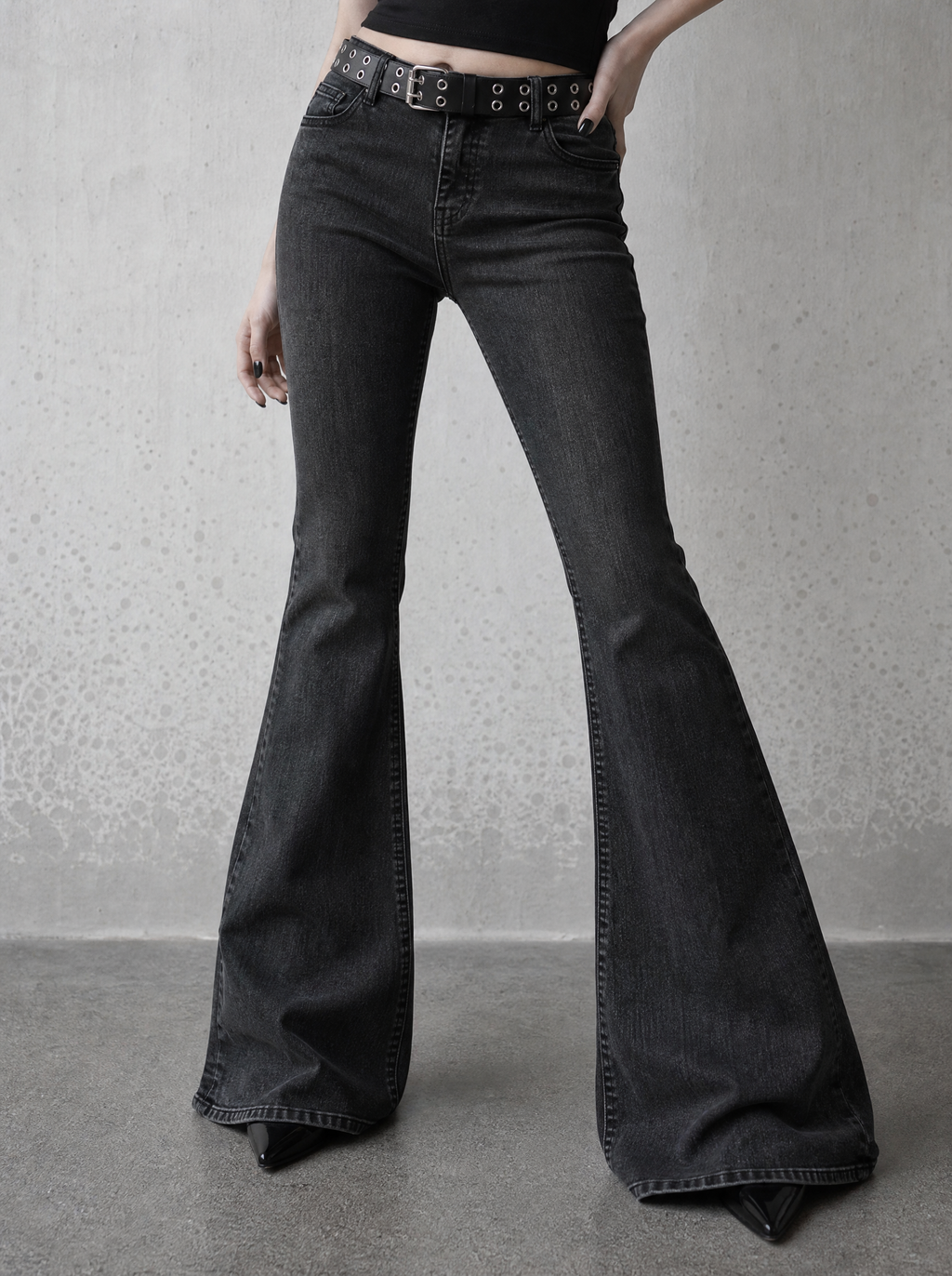 Crystal Cross Low-Rise Flare Jeans — view 2 | Soft Blades
