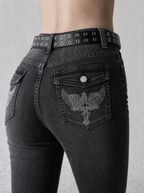 Crystal Cross Low-Rise Flare Jeans — view 4 | Soft Blades