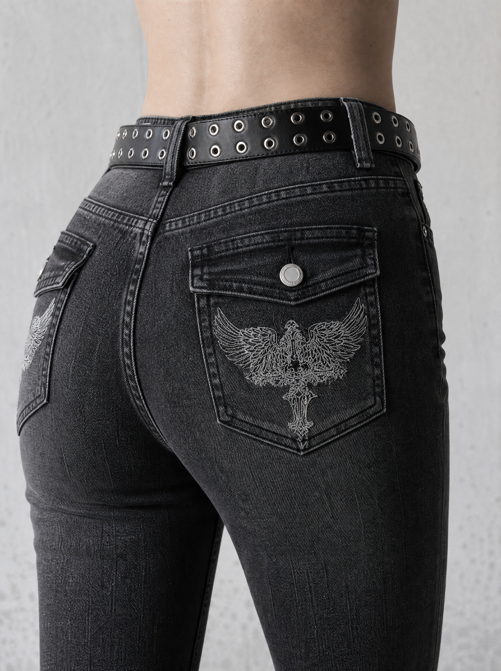 Crystal Cross Low-Rise Flare Jeans — view 4 | Soft Blades