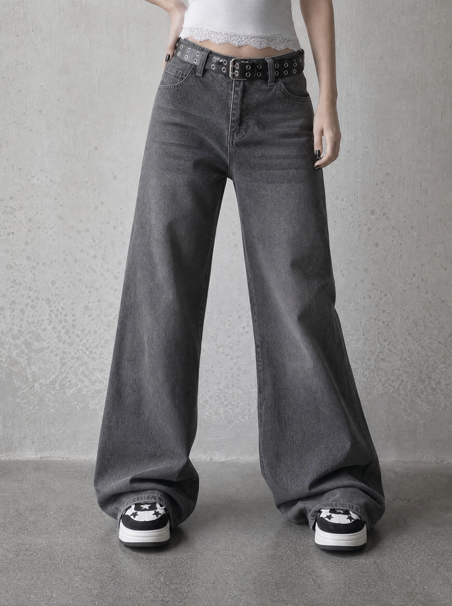 Ash Grey Super Baggy Jeans — view 3 | Soft Blades