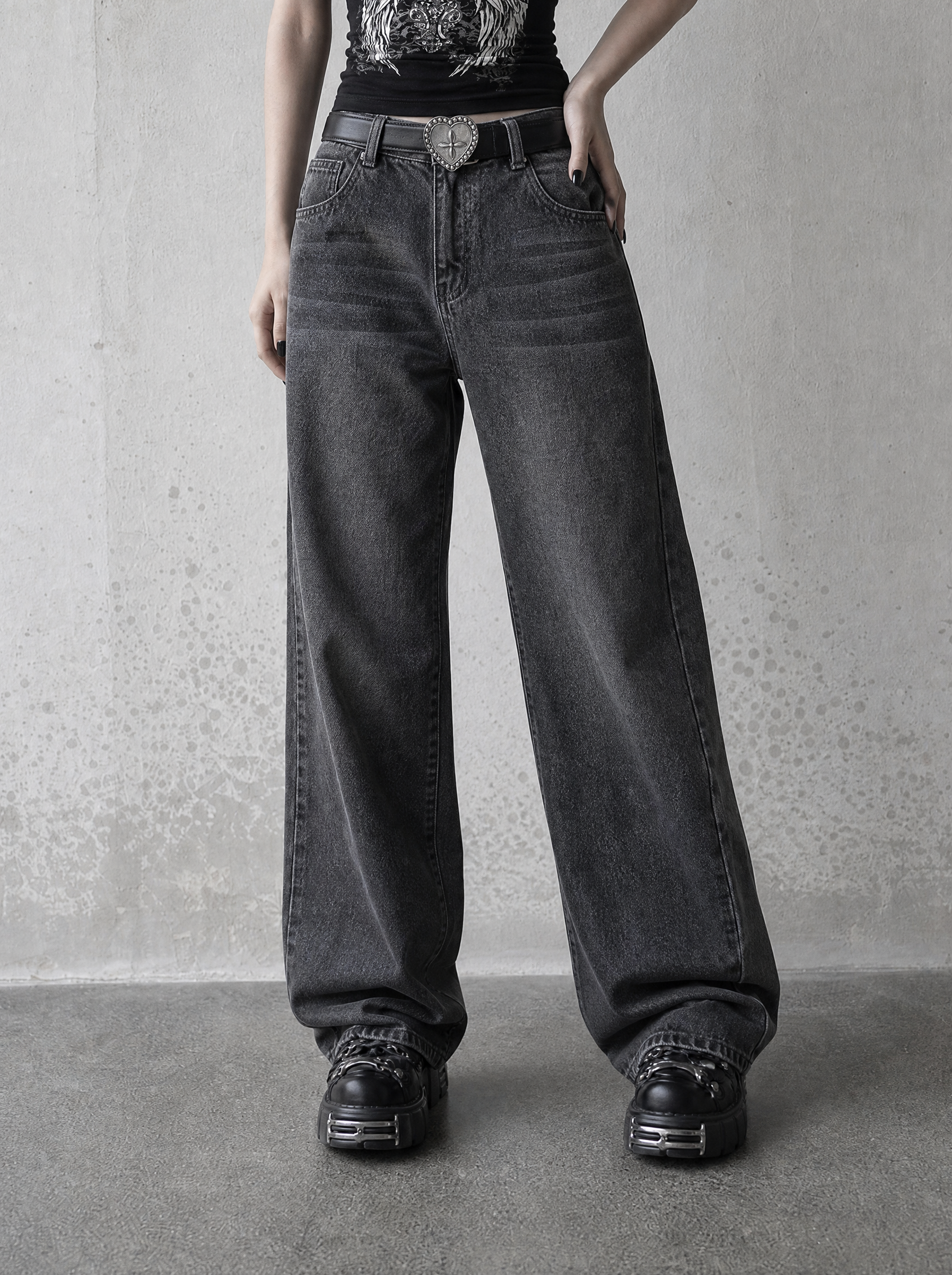 Charcoal Wash Baggy Jeans — view 2 | Soft Blades