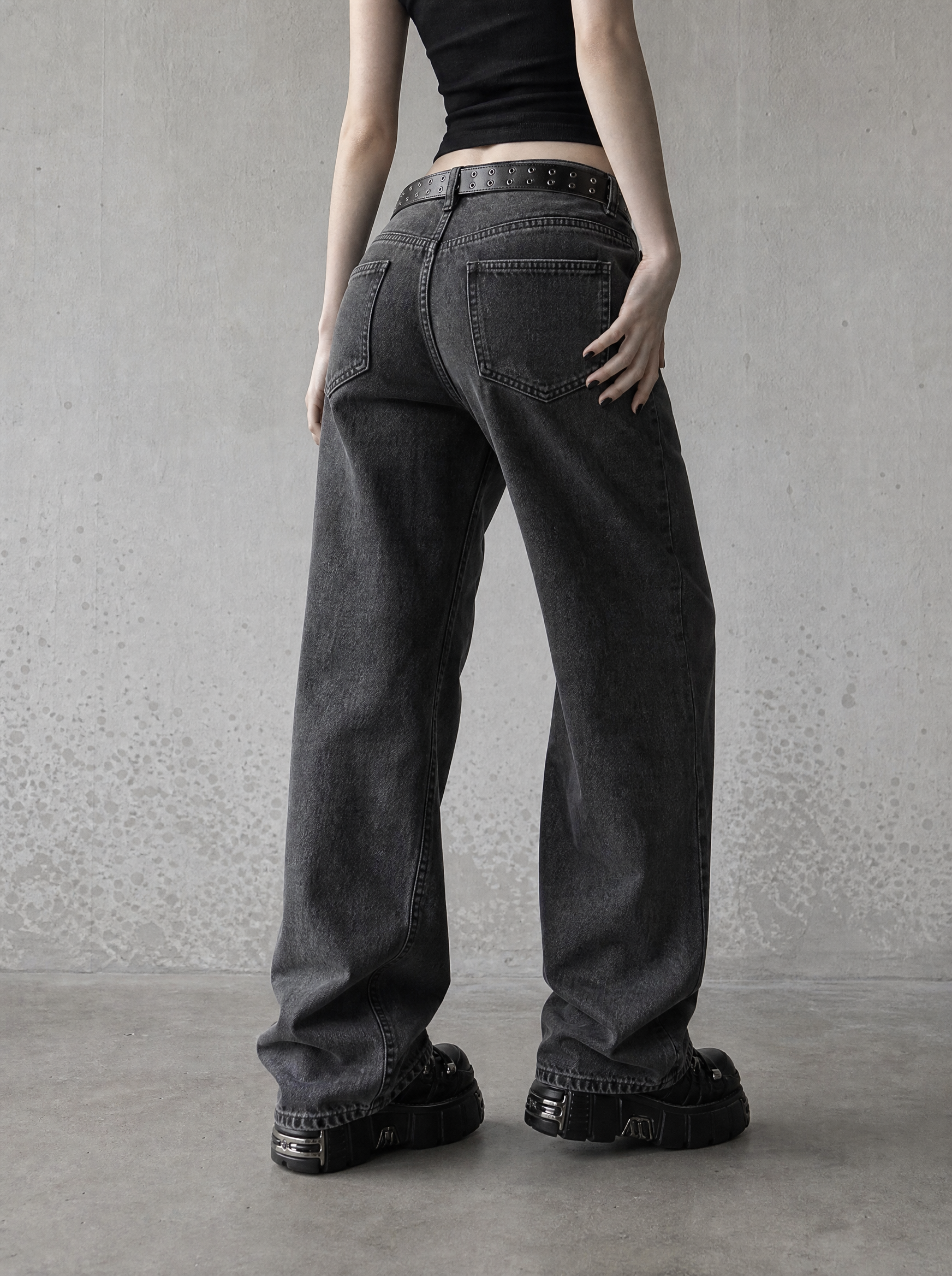 Charcoal Wash Baggy Jeans — view 3 | Soft Blades