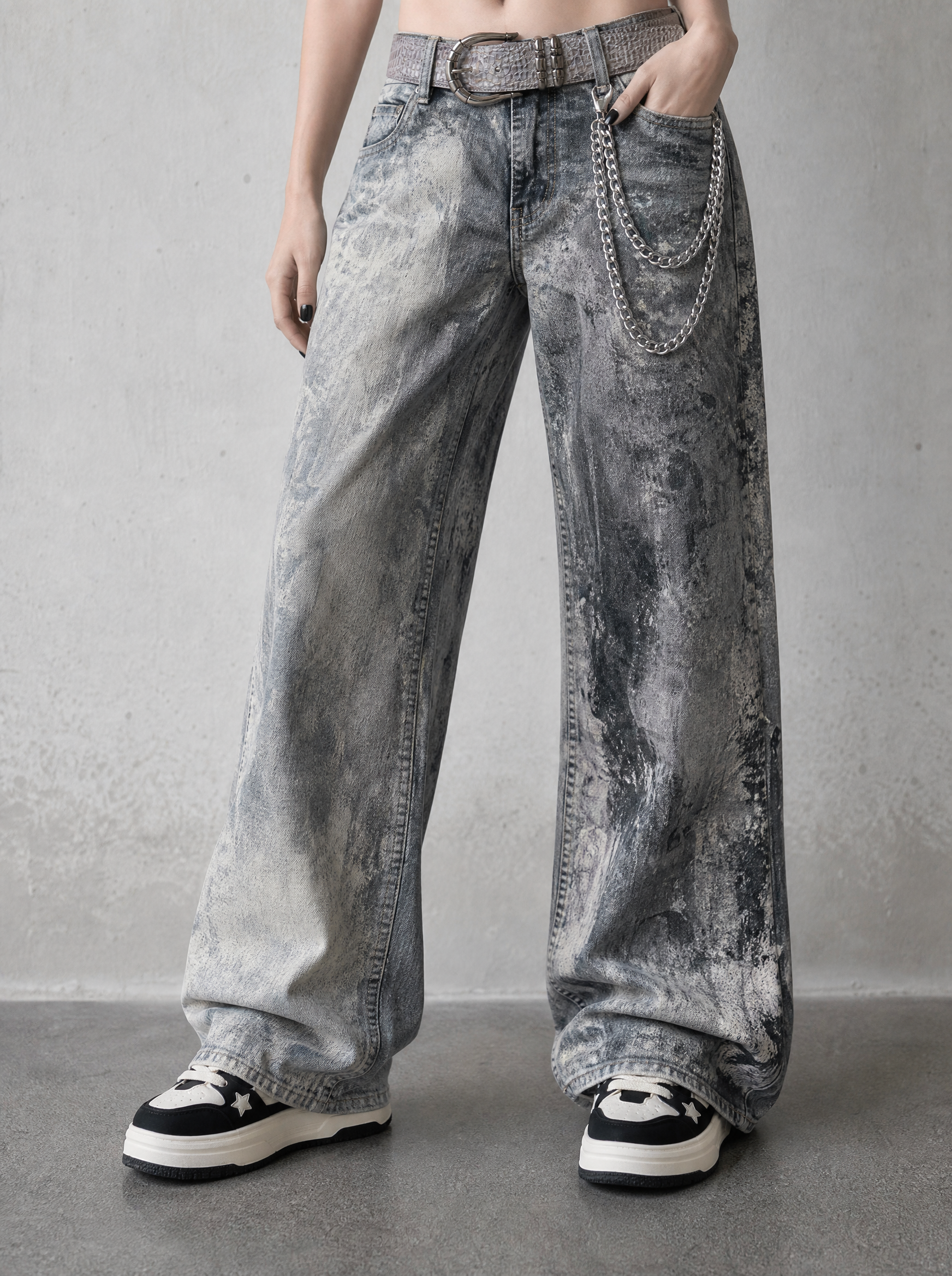 Paint Splatter Baggy Jeans — view 2 | Soft Blades