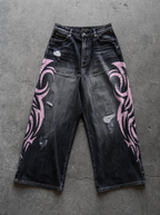 Pink Tribal Baggy Jeans — view 4 | Soft Blades