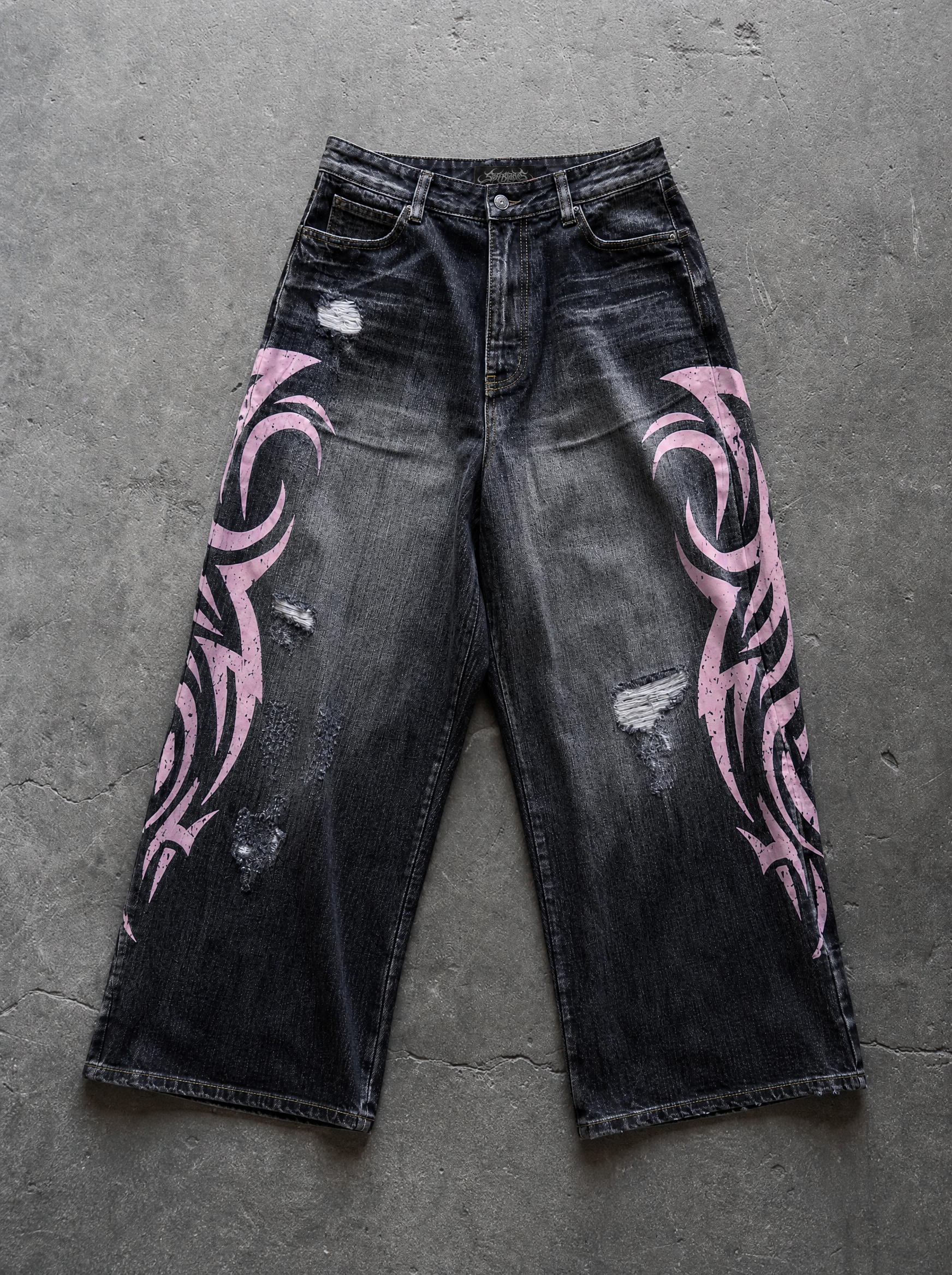 Pink Tribal Baggy Jeans — view 4 | Soft Blades