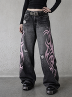 Pink Tribal Baggy Jeans — view 2 | Soft Blades