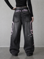 Pink Tribal Baggy Jeans — view 3 | Soft Blades