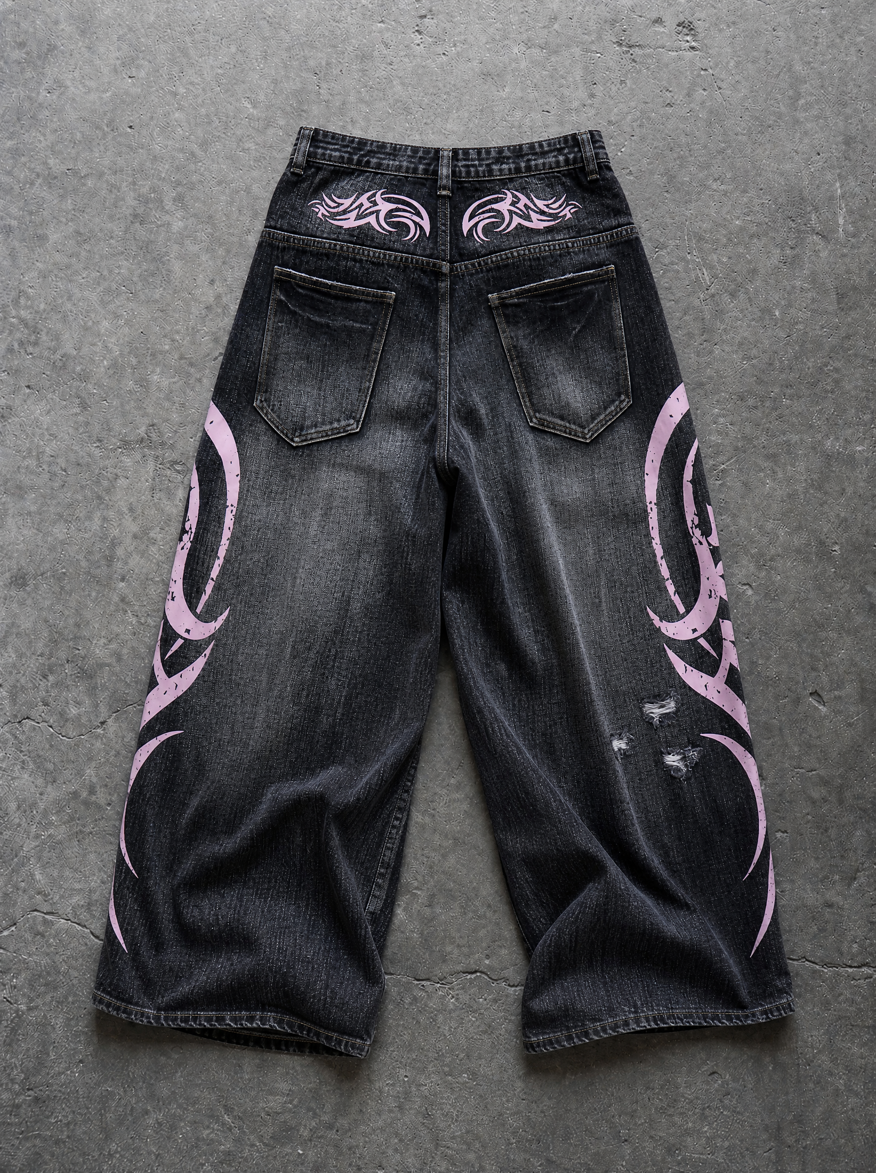 Pink Tribal Baggy Jeans — view 5 | Soft Blades