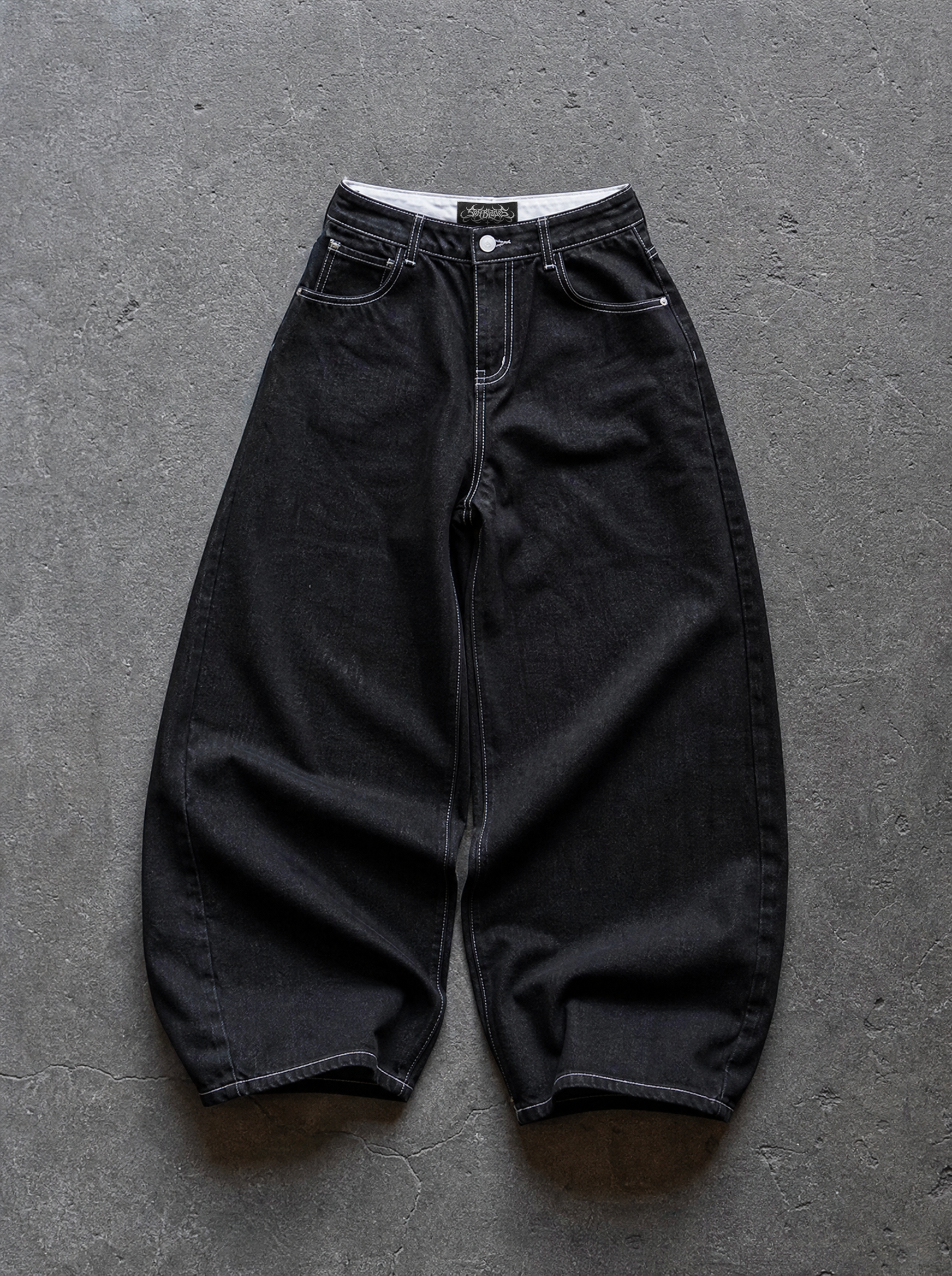 Contrast Stitch Barrel Jeans — view 4 | Soft Blades
