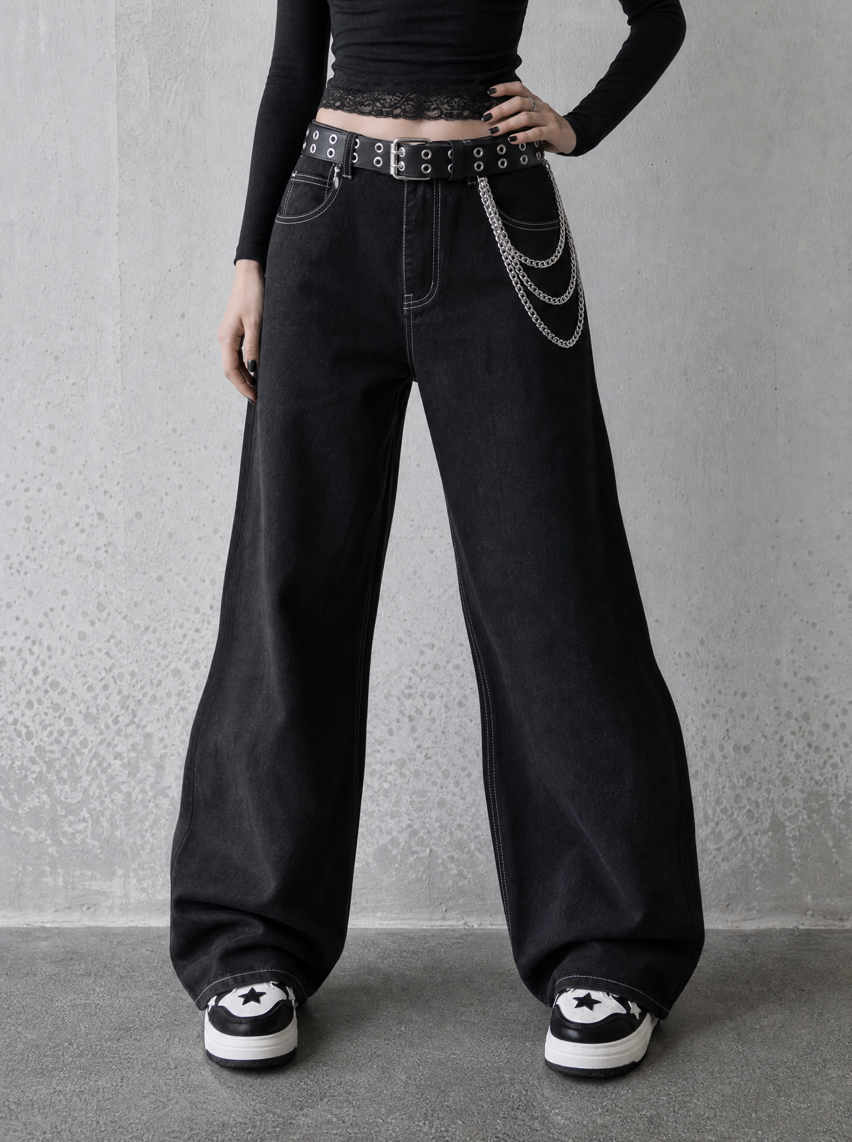 Contrast Stitch Barrel Jeans — view 2 | Soft Blades
