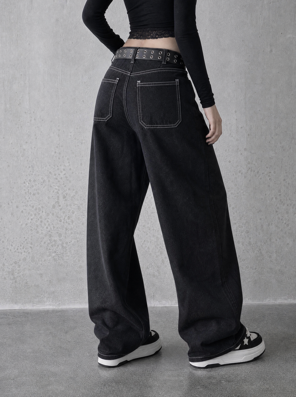 Contrast Stitch Barrel Jeans — view 3 | Soft Blades