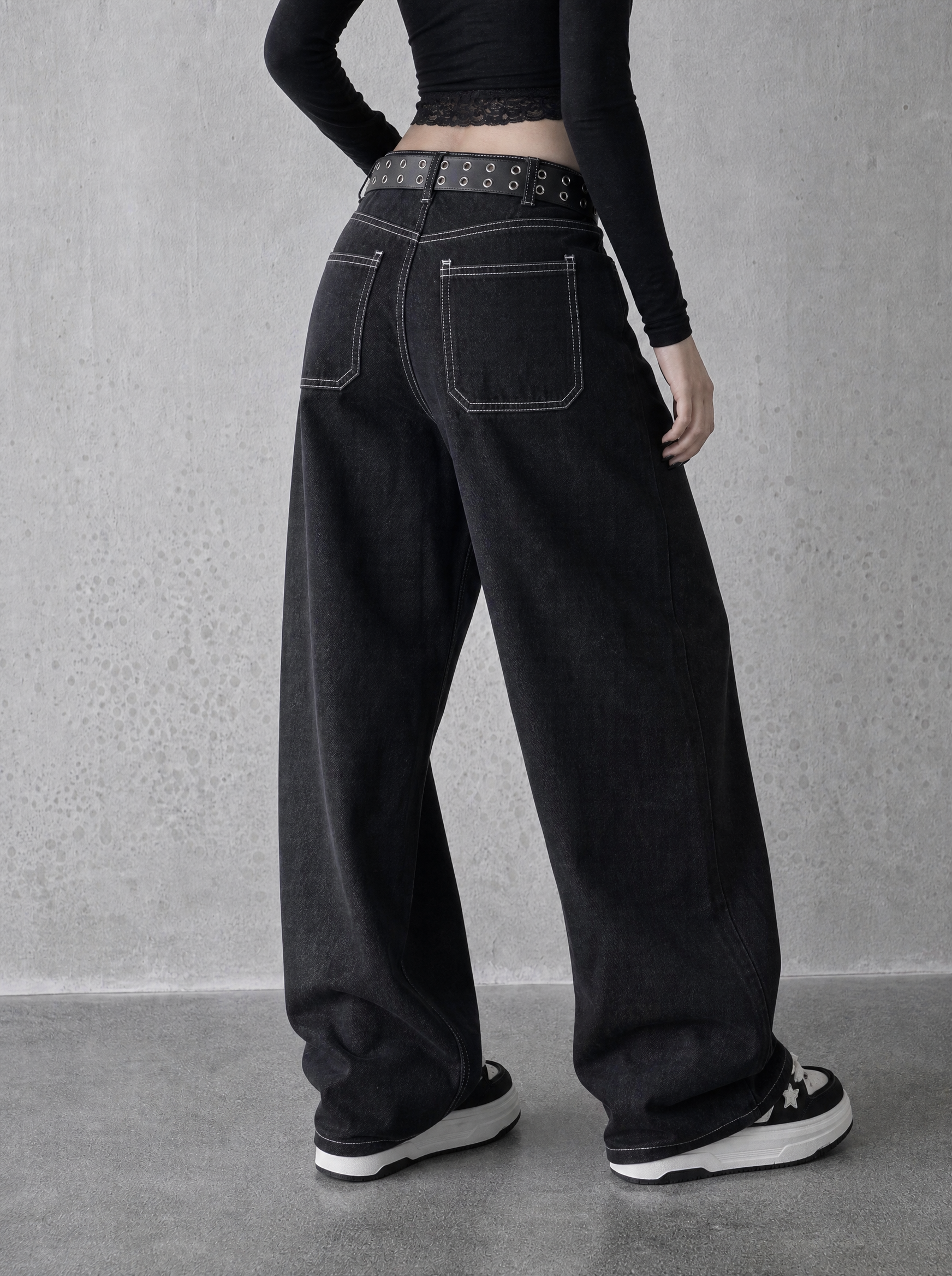 Contrast Stitch Barrel Jeans — view 3 | Soft Blades