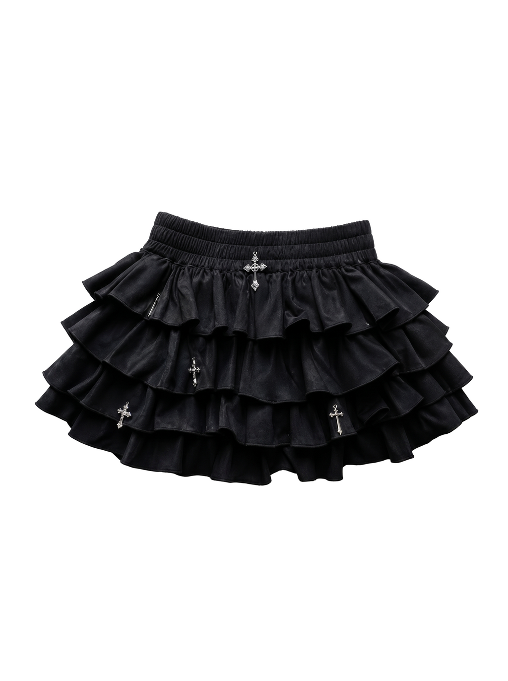 CROSS CHARM TIERED MINI SKIRT
