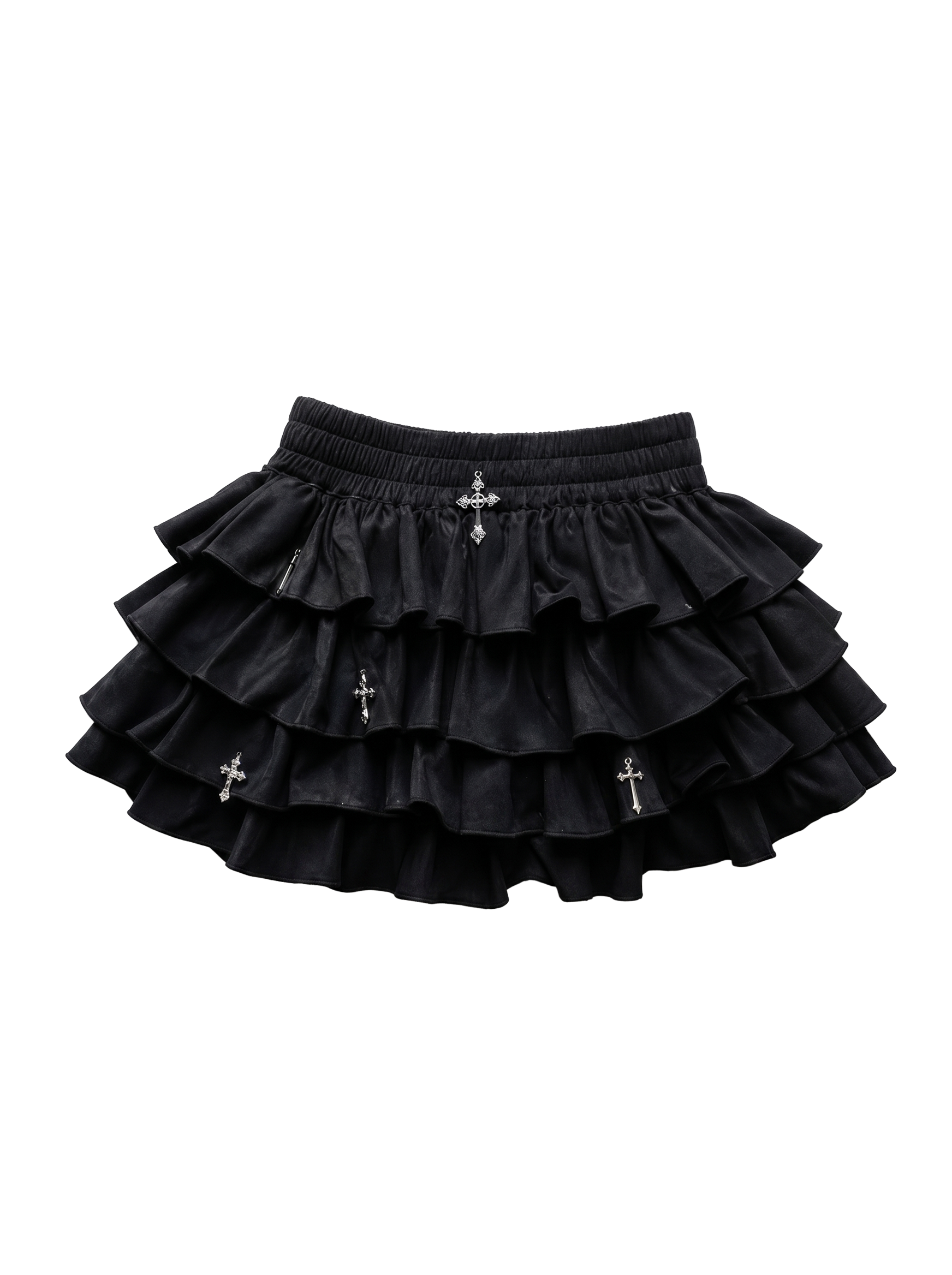 CROSS CHARM TIERED MINI SKIRT