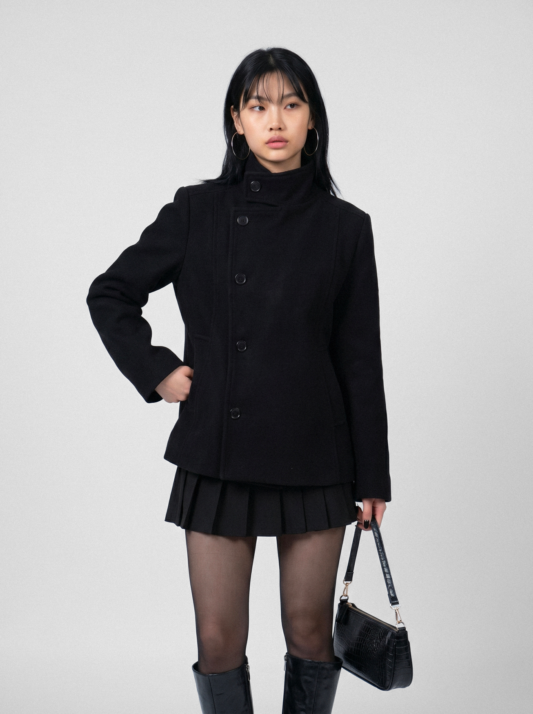 Asymmetric Stand Collar Wool Coat – Soft Blades – Soft Blades Asymmetric Stand Collar Wool Coat – Soft Blades – Soft Blades