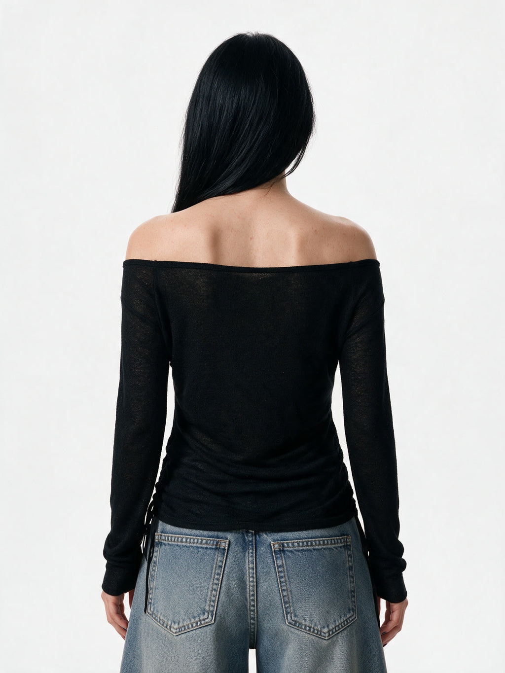 Sheer black long sleeve top with tattoo style print and side ties