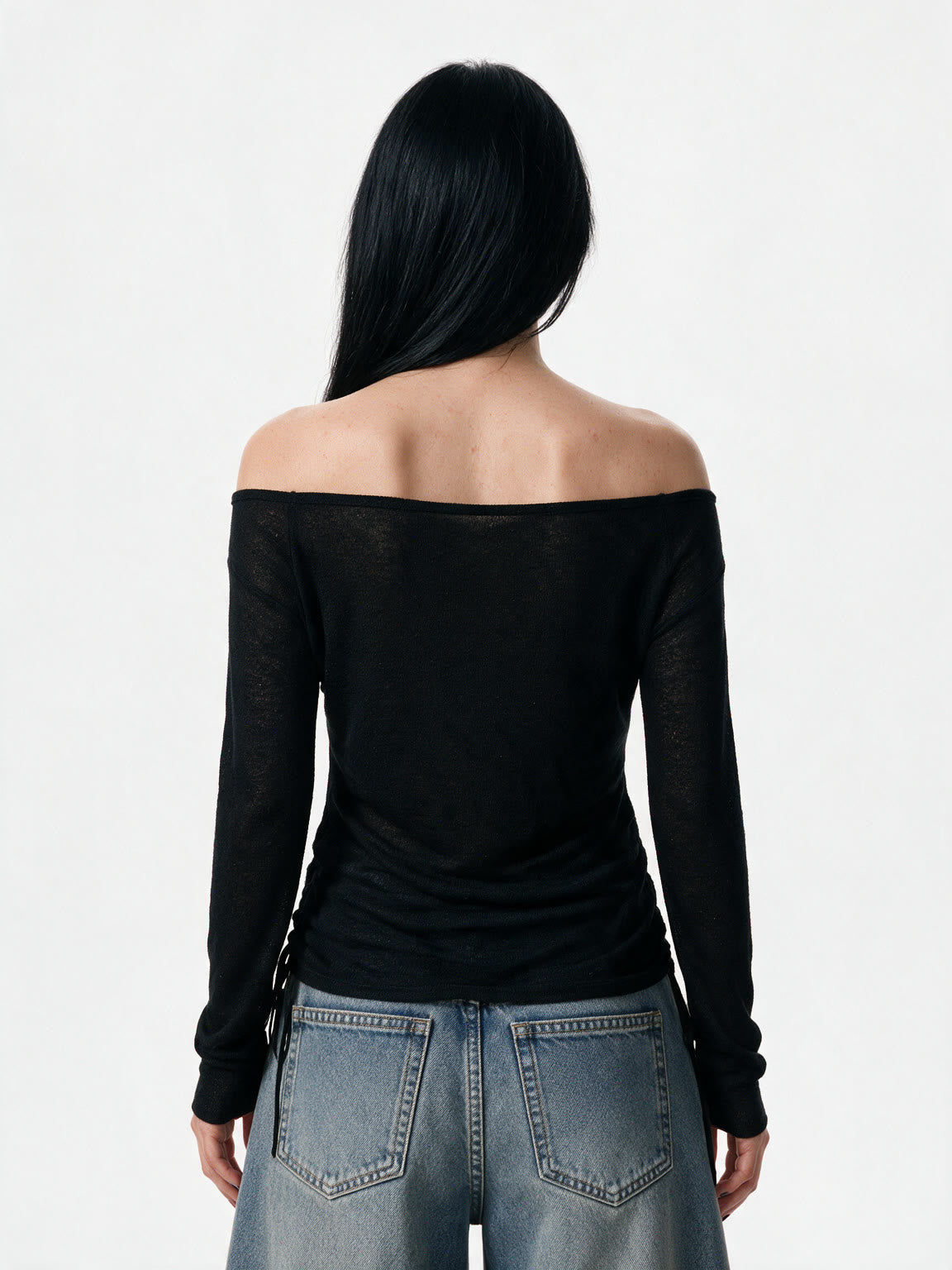 Sheer black long sleeve top with tattoo style print and side ties