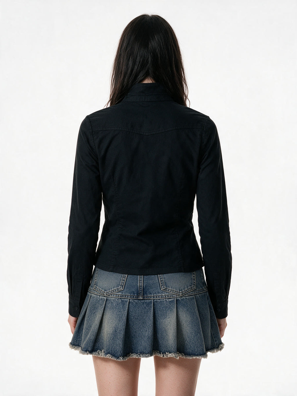 Slim black jacket with twin zips and leather trimmed pockets