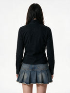 Slim black jacket with twin zips and leather trimmed pockets