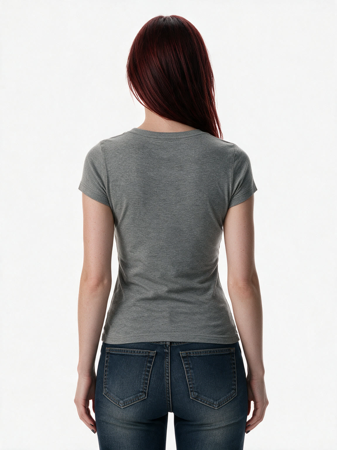 Grey baby tee with a distressed flag print