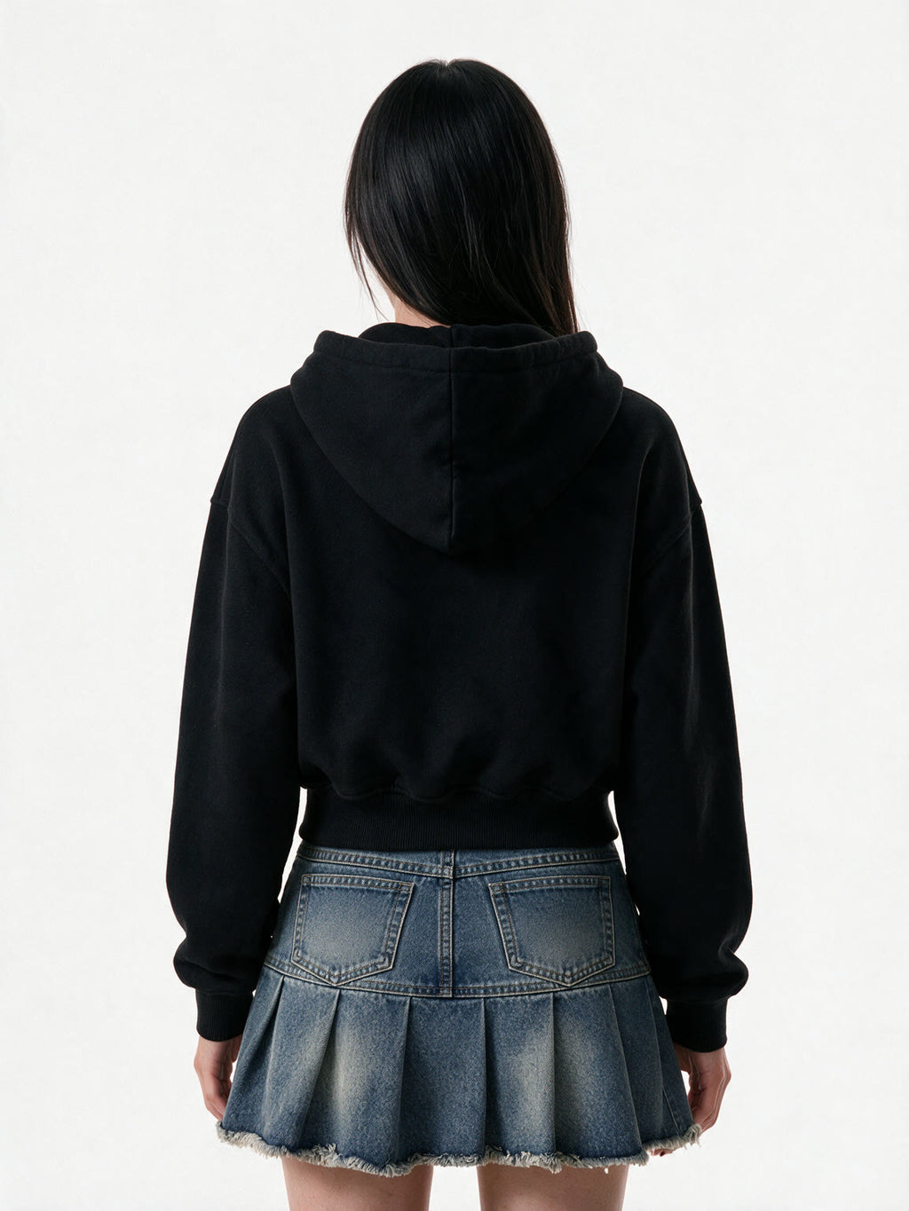 Boxy black hooded sweat jacket with silver toggle clasps