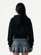 Boxy black hooded sweat jacket with silver toggle clasps