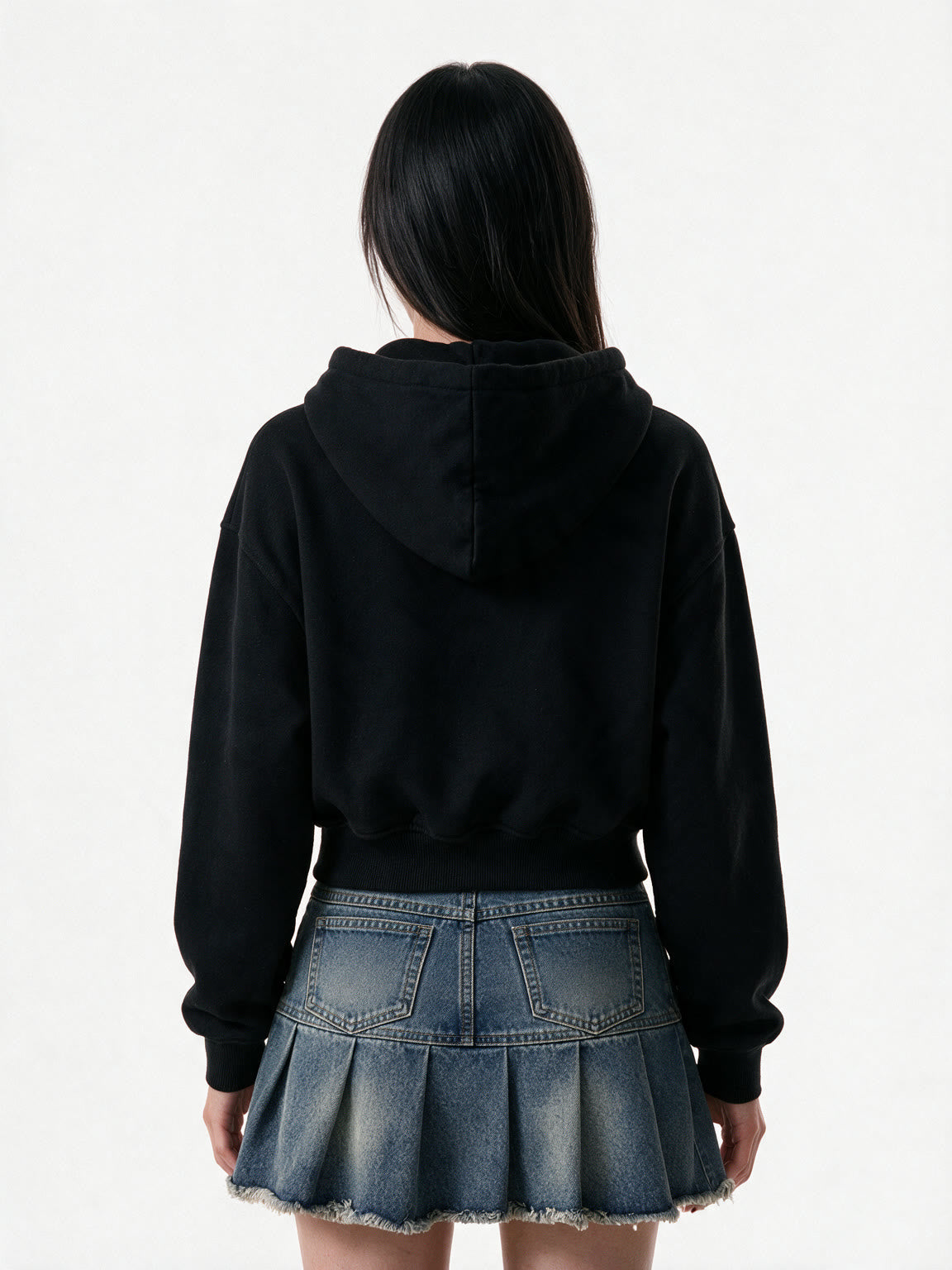 Boxy black hooded sweat jacket with silver toggle clasps