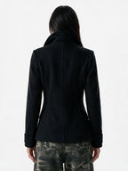 Navy cropped double breasted peacoat with a funnel collar