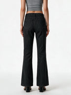 Black pinstripe low rise bootcut trousers