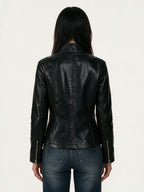 Black leather jacket with quilted shoulder panels