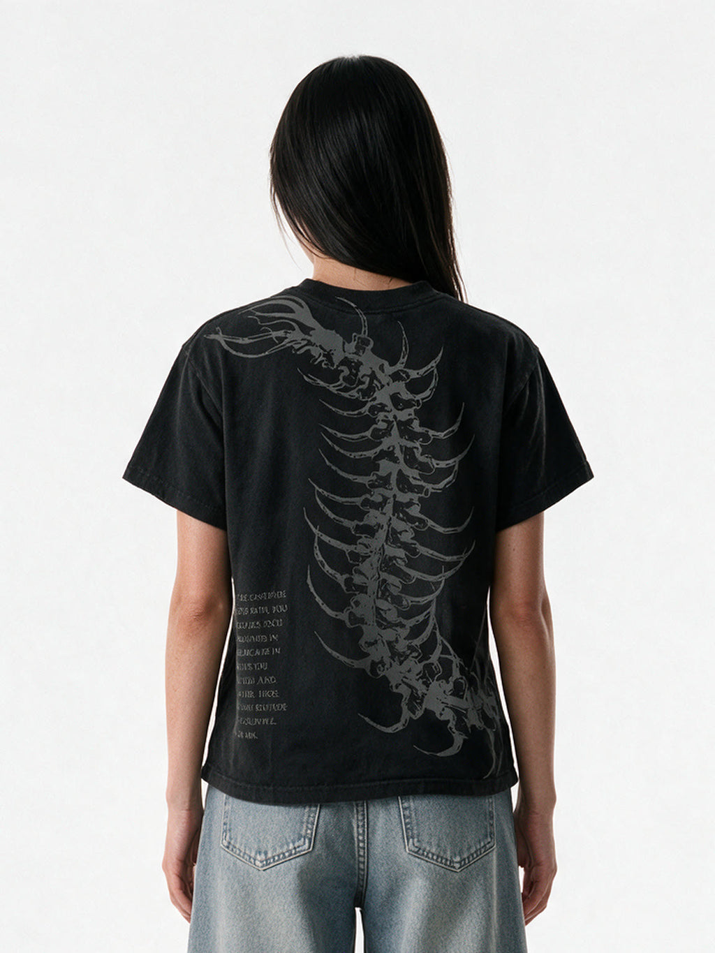 Washed black oversized tee with a skeletal back print