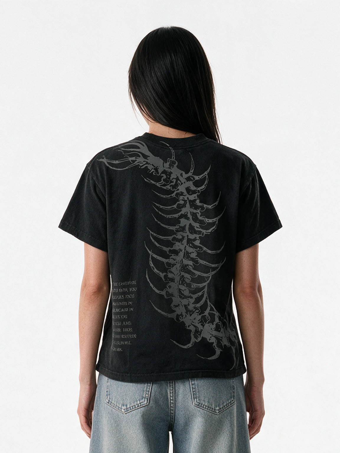 Washed black oversized tee with a skeletal back print