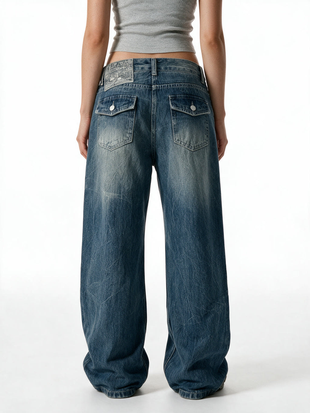 Blue baggy wide leg cargo jeans