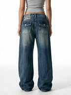 Blue baggy wide leg cargo jeans