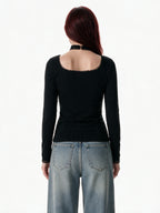 Black square collar long sleeve top with lace up front and choker