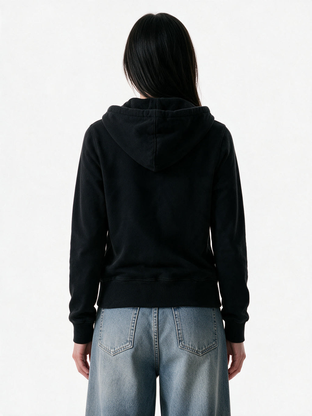 Black zip hoodie with silver embroidery