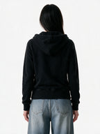 Black zip hoodie with silver embroidery