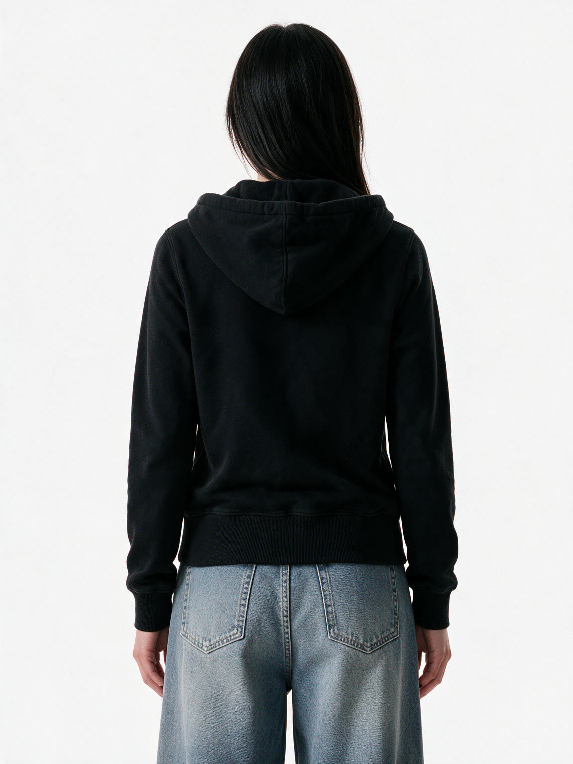Black zip hoodie with silver embroidery