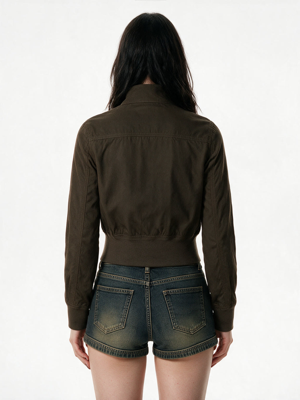 Washed taupe cropped cargo zip jacket