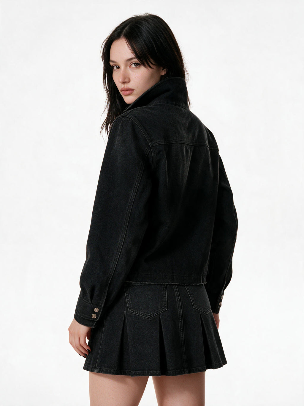 Washed black cropped fencing jacket with snap closure