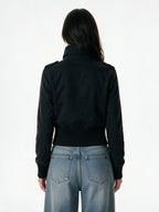 Cropped black stand collar safari jacket