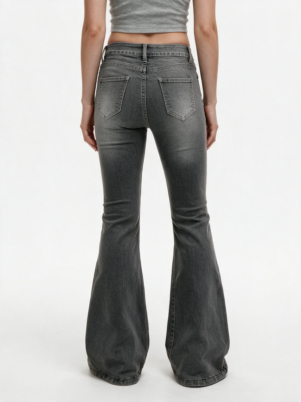 Grey washed high waist flare jeans